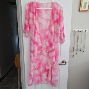 LuLaRoe Pink and White Chiffon Tie-Dye Kimono